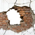 Broken Brick Wall with Hole Isolated on White Background Royalty Free Stock Photo