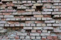 Broken brick wall of an old building. Royalty Free Stock Photo