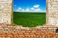 Broken bricks wall. Conceptual composition. Royalty Free Stock Photo