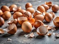 Broken Brown Eggshells on a Gray Tabletop A CloseUp View of Culinary Waste or a Fresh Start