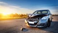 Broken car in an accident. Crash on the road. Background with selective focus, Car Insurance Day Royalty Free Stock Photo