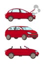 Broken Car Flat Cartoon Vector Illustrations Set