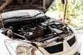 Broken car and open bonnet Royalty Free Stock Photo