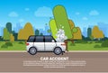 Broken Car On Road Background With Copy Space Vehicle Accident Concept