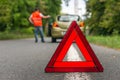 Broken car on the road and driver Royalty Free Stock Photo