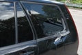 Broken car window after accident, burglars in the city