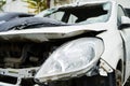 Broken car windshield, closeup. Damaged vehicle after car crash