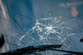 Broken car windshield. Cracked glass windshield of automobile. Accident of car Royalty Free Stock Photo