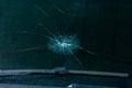 Broken car windshield .Crash windshield glass the broken and damaged car. Tempered glass shattered in an accident. Broken Windshie Royalty Free Stock Photo