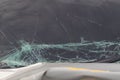 Broken car windshield .Crash windshield glass the broken and damaged car. Tempered glass shattered in an accident. Broken Windshie Royalty Free Stock Photo