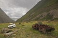 Broken cars near the pass Katu-Yaryk in the Altai Republic, Russ