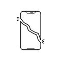 Black line icon for Broken cell, phone and split