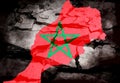 Broken cement blocks blended with Moroccan flag. Repeat exposure Royalty Free Stock Photo