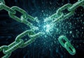 Of broken chain with binary code, symbolizing cybersecurity and data protection Royalty Free Stock Photo