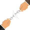 Broken chain, hands tearing the chain Royalty Free Stock Photo