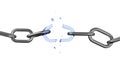Broken chain. Isolated. Weakest link. Royalty Free Stock Photo