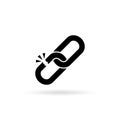 Broken chain link icon isolated on white background. Hyperlink damage symbol. Security breakdown sign Royalty Free Stock Photo