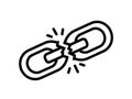 Broken chain link icon representing disconnection and weakness Royalty Free Stock Photo