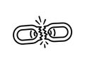 Broken chain link icon representing disconnection, weakness Royalty Free Stock Photo