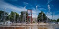 Broken Chair Monument at the United Nations in Geneva - GENEVA, SWITZERLAND - JULY 9, 2020 Royalty Free Stock Photo