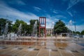 Broken Chair Monument at the United Nations in Geneva - GENEVA, SWITZERLAND - JULY 9, 2020 Royalty Free Stock Photo