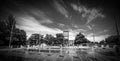 Broken Chair Monument at the United Nations in Geneva - GENEVA, SWITZERLAND - JULY 9, 2020 Royalty Free Stock Photo