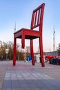 Broken Chair is a monumental sculpture in wood designed by Swiss artist Daniel Berset, Geneva, Switzerland