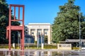 The `Broken Chair` sculpture opposite the Palace of Nations in Geneva, Switzerland Royalty Free Stock Photo