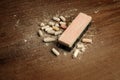 Broken chalks and duster Royalty Free Stock Photo