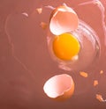 Broken chicken egg on the iron table close-up. horizontal view. a raw egg. Royalty Free Stock Photo