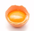 Broken chicken egg and yolk isolated on a white Royalty Free Stock Photo