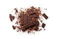 Broken Chocolate Bar Isolated, Milk Chocolate Square Pieces, Cubes, Small Bloks Pile, Choco Segments Stack Royalty Free Stock Photo