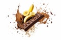 Broken chocolate bar with yummy banana. Generate Ai