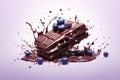 Broken chocolate bar with yummy blueberry fill piece. Generate Ai