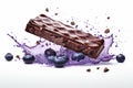 Broken chocolate bar with yummy blueberry fill snack splash. Generate Ai