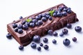 Broken chocolate bar with yummy blueberry. Generate Ai