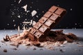 Broken chocolate bar with yummy coconut flakes. Generate Ai