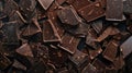 Broken Chocolate Bars Texture Background, Broken Chocolate Mix Top View, Many Chocolate Pieces