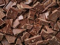 Broken Chocolate Bars Texture Background, Broken Chocolate Mix Top View, Many Chocolate Pieces