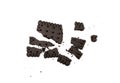 Broken Chocolate Biscuit Isolated, Black Crumbled Cookie, Dark Biscuit Pieces, Square Butter Cookies Bites