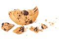 broken chocolate chip cookies isolated on white background. Sweet biscuits. Homemade pastry. Royalty Free Stock Photo