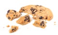 broken chocolate chip cookies isolated on white background. Sweet biscuits. Homemade pastry. Royalty Free Stock Photo