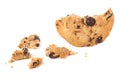 broken chocolate chip cookies isolated on white background. Sweet biscuits. Homemade pastry. Royalty Free Stock Photo