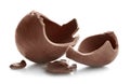 Broken chocolate Easter egg on white background Royalty Free Stock Photo