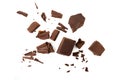 Broken chocolate with small piece isolated on white background