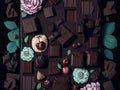 Dark chocolate background created with generative ai technology