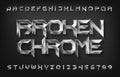 Broken Chrome alphabet font. Metal effect beveled letters and numbers.