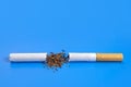 Broken cigarette on blue, quit smoking concept. copy space for text Royalty Free Stock Photo