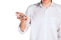 Broken cigarette in his hand a young man Royalty Free Stock Photo