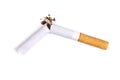 Broken cigarette isolated on white, quit smoking concept